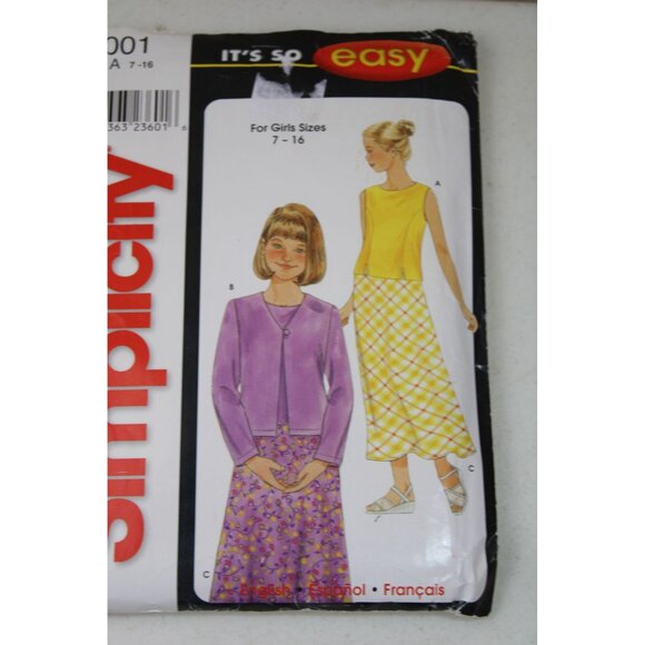 UNCUT Simplicity 9001 Pattern Girls Top Skirt Jacket SZ 7-16 93602 Vintage - Picture 2 of 5